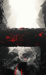 Preview wallpaper cave, rocks, tunnel, building, sci-fi