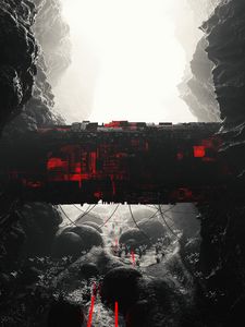 Preview wallpaper cave, rocks, tunnel, building, sci-fi