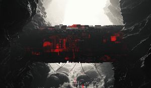 Preview wallpaper cave, rocks, tunnel, building, sci-fi