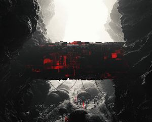 Preview wallpaper cave, rocks, tunnel, building, sci-fi