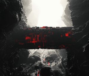 Preview wallpaper cave, rocks, tunnel, building, sci-fi