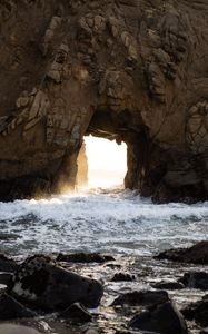 Preview wallpaper cave, rocks, waves, water