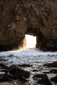 Preview wallpaper cave, rocks, waves, water