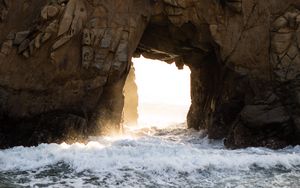 Preview wallpaper cave, rocks, waves, water