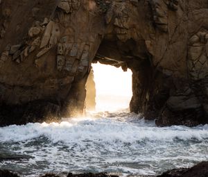 Preview wallpaper cave, rocks, waves, water