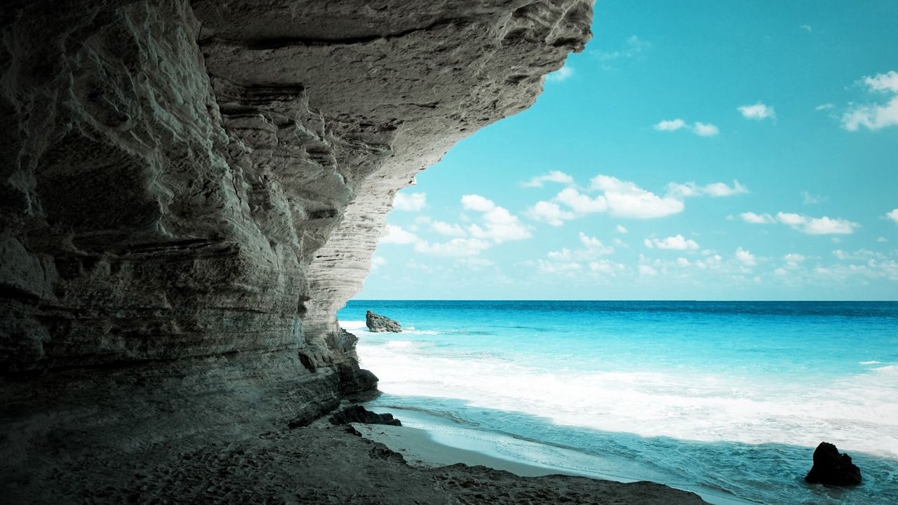 Wallpaper cave, sea, coast, rock, paradise
