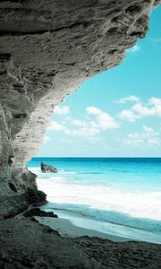 Preview wallpaper cave, sea, coast, rock, paradise