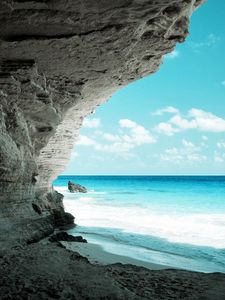 Preview wallpaper cave, sea, coast, rock, paradise