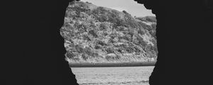 Preview wallpaper cave, sea, hill, black and white