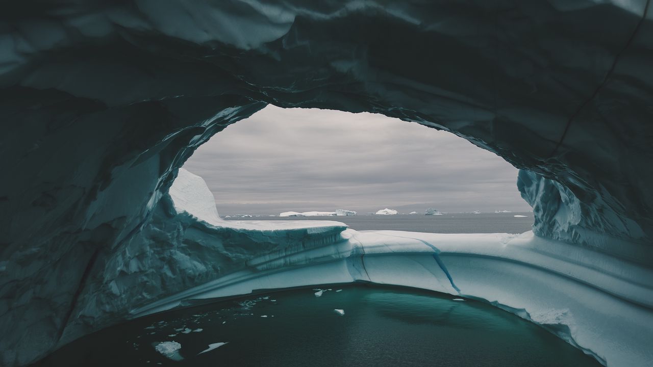 Wallpaper cave, sea, ice, iceberg, nature