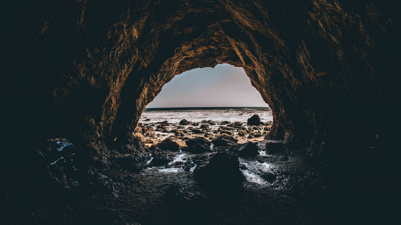 Wallpaper cave, sea, stones