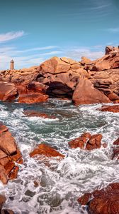 Preview wallpaper cave, sea, stones, rocks, landscape, nature