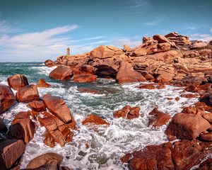 Preview wallpaper cave, sea, stones, rocks, landscape, nature