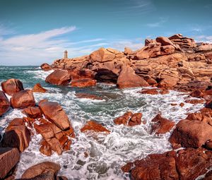 Preview wallpaper cave, sea, stones, rocks, landscape, nature