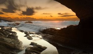 Preview wallpaper cave, shore, waves, sea