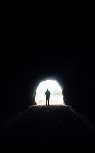 Preview wallpaper cave, silhouette, alone, dark