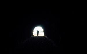 Preview wallpaper cave, silhouette, alone, dark