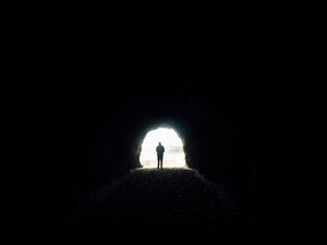 Preview wallpaper cave, silhouette, alone, dark