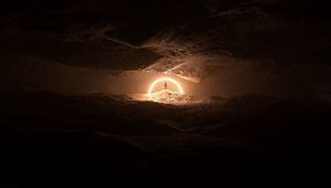 Preview wallpaper cave, silhouette, glow, circle, dark