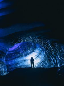 Preview wallpaper cave, silhouette, ice, glacier, dark