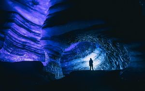 Preview wallpaper cave, silhouette, ice, glacier, dark