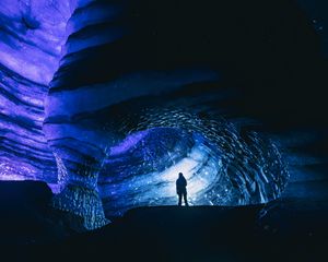 Preview wallpaper cave, silhouette, ice, glacier, dark