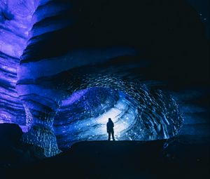 Preview wallpaper cave, silhouette, ice, glacier, dark