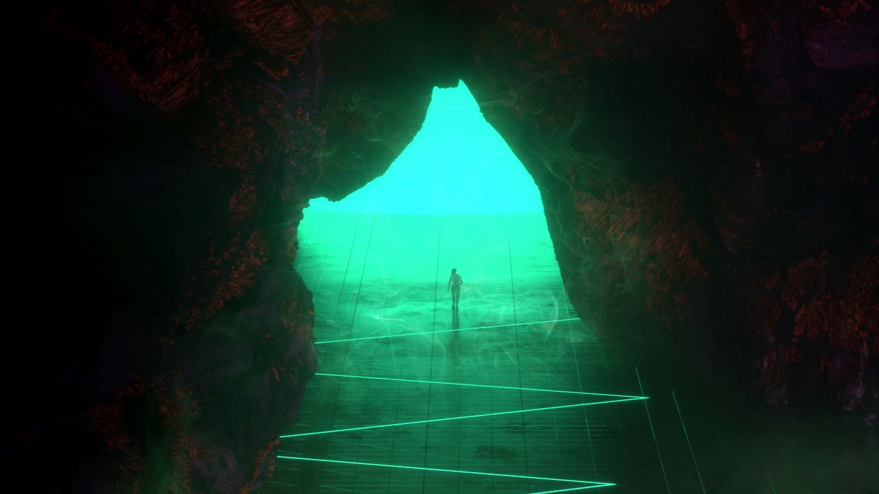 Wallpaper cave, silhouette, light, exit