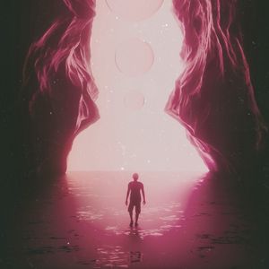 Preview wallpaper cave, silhouette, passage, circles, fog