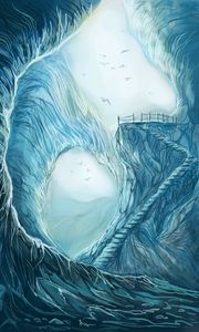 Preview wallpaper cave, stairs, birds, art