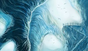 Preview wallpaper cave, stairs, birds, art