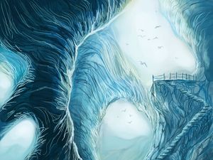 Preview wallpaper cave, stairs, birds, art