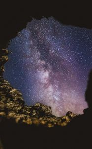 Preview wallpaper cave, starry sky, night, dark