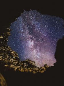 Preview wallpaper cave, starry sky, night, dark