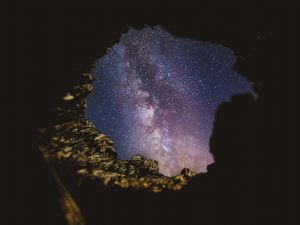 Preview wallpaper cave, starry sky, night, dark