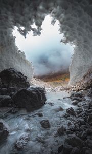 Preview wallpaper cave, stones, ice, frozen, water, nature