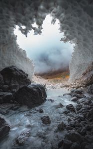 Preview wallpaper cave, stones, ice, frozen, water, nature