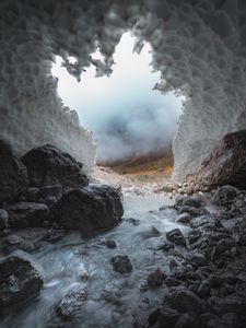 Preview wallpaper cave, stones, ice, frozen, water, nature