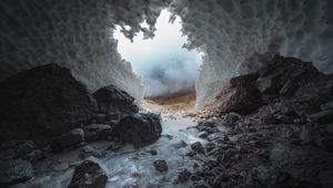 Preview wallpaper cave, stones, ice, frozen, water, nature