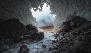 Preview wallpaper cave, stones, ice, frozen, water, nature