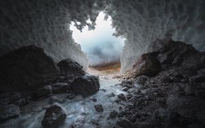 Preview wallpaper cave, stones, ice, frozen, water, nature