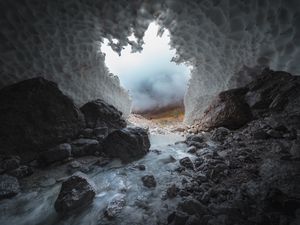 Preview wallpaper cave, stones, ice, frozen, water, nature