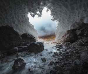 Preview wallpaper cave, stones, ice, frozen, water, nature