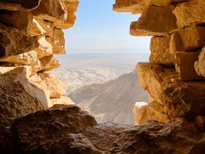 Preview wallpaper cave, stones, mountains, view