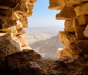 Preview wallpaper cave, stones, mountains, view