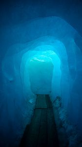 Preview wallpaper cave, tunnel, ice, glow, blue
