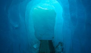 Preview wallpaper cave, tunnel, ice, glow, blue