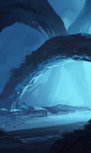 Preview wallpaper cave, wanderer, paint, canvas, blue, art