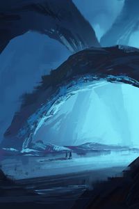 Preview wallpaper cave, wanderer, paint, canvas, blue, art