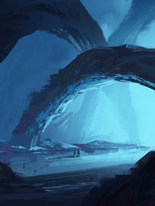 Preview wallpaper cave, wanderer, paint, canvas, blue, art